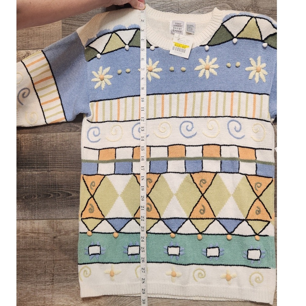 Tony Lambert Design Short Sleeve Sweater Women Medium Multicolor NWT Vintage - Picture 6 of 9